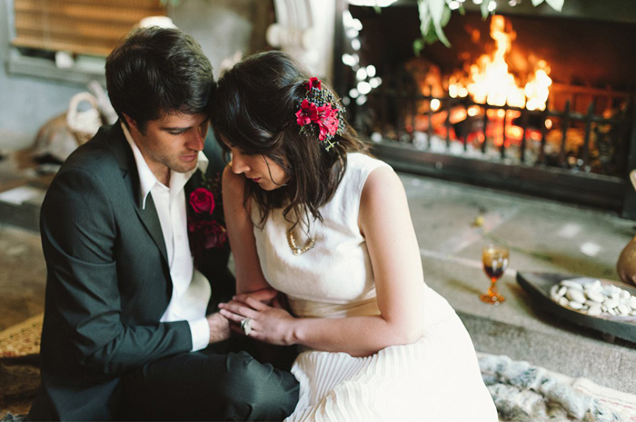 wedding by the fireplace