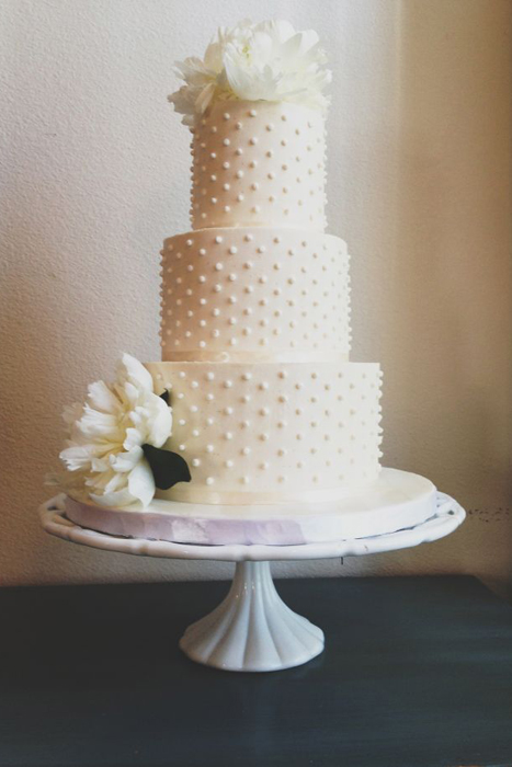 white swiss-dot wedding cake