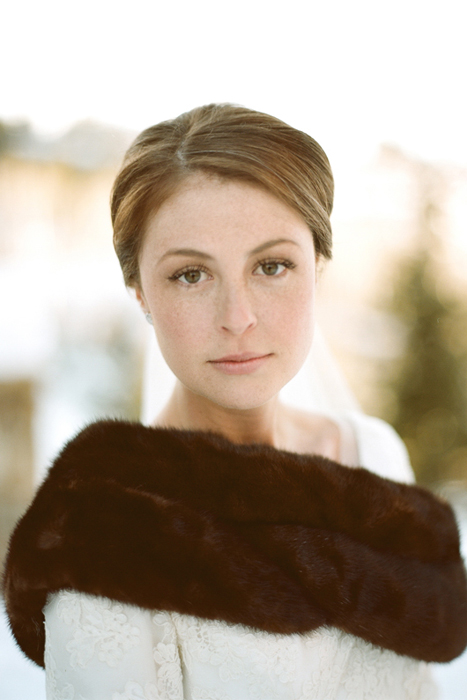 bride in fur stole