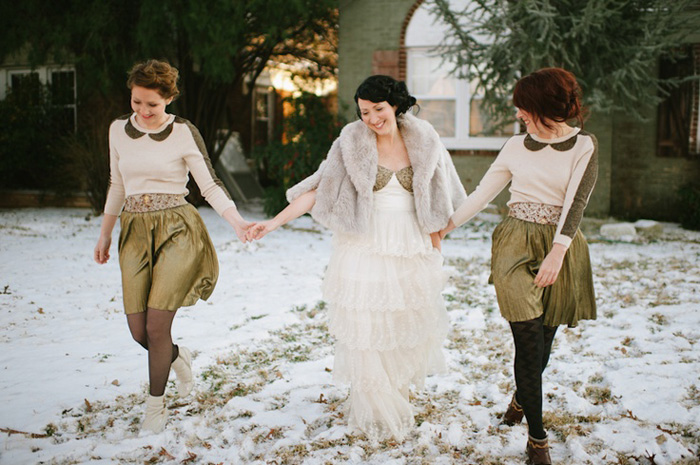 bride in short fur coat