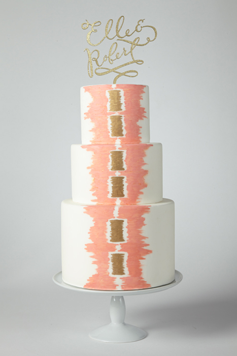 coral and gold wedding cake