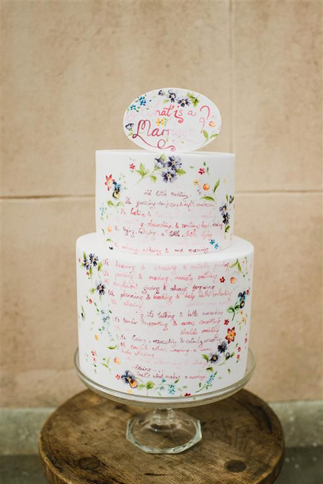 hand lettered wedding cake