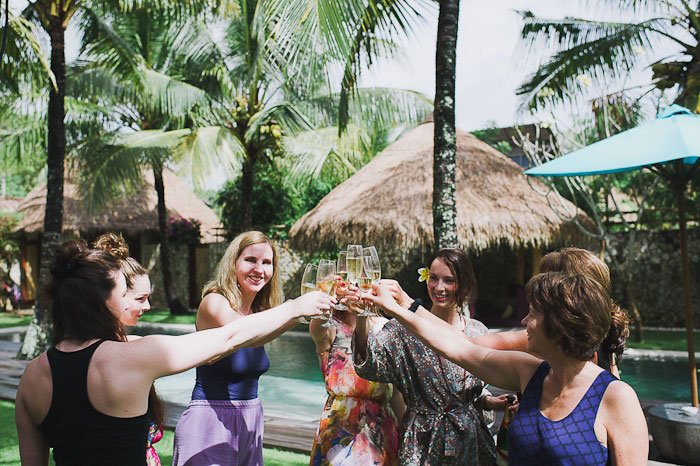 bridesmaids by the pool