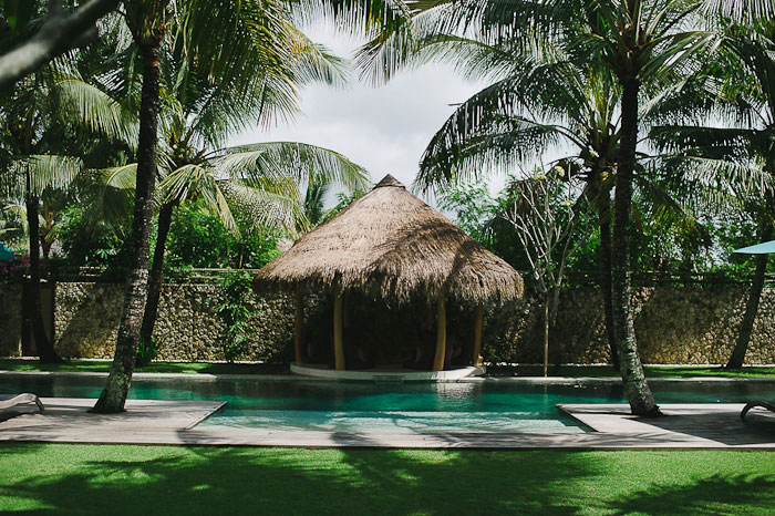 Balinese thatched roof pool hut