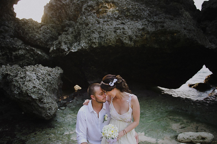 bride and groom portrait in the water