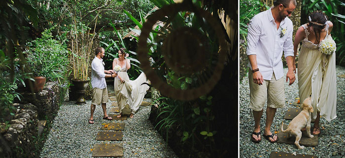 bride and groom first look with puppy