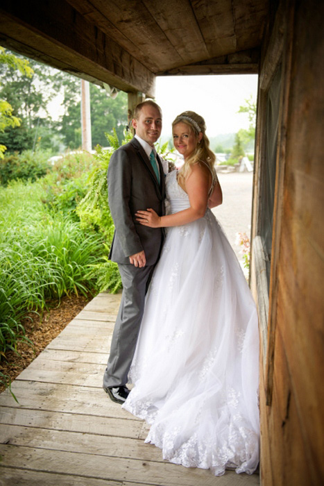 bride and groom on the porch