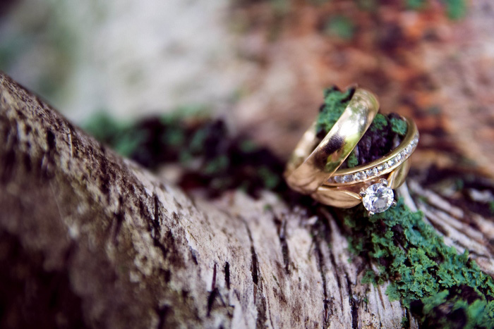 wedding rings on moss