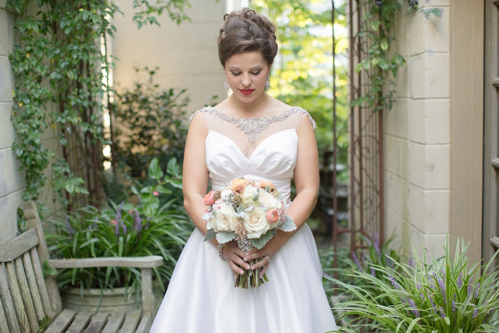 bride with rose bouquet