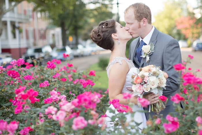 bride and groom kissing