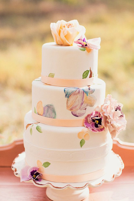 painted floral wedding cake