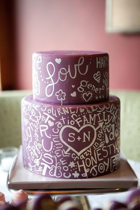 purple graffiti wedding cake