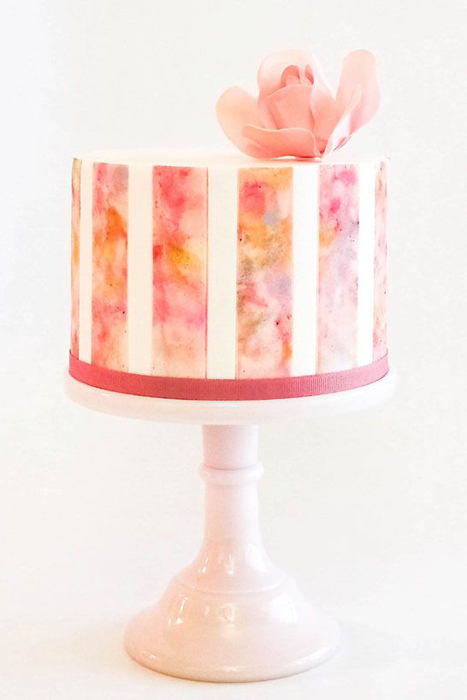 striped watercolour cake