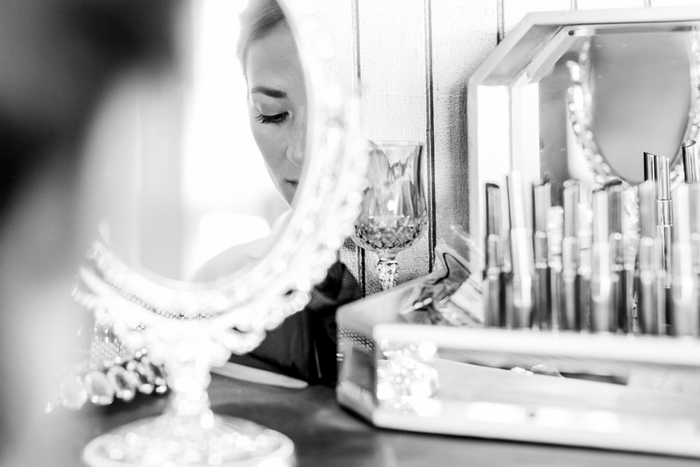 Bride doing her make-up