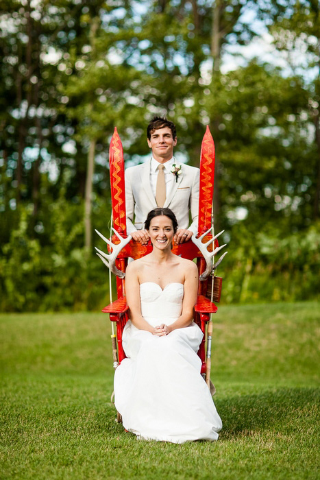 bride and groom portrait with canadiana chair