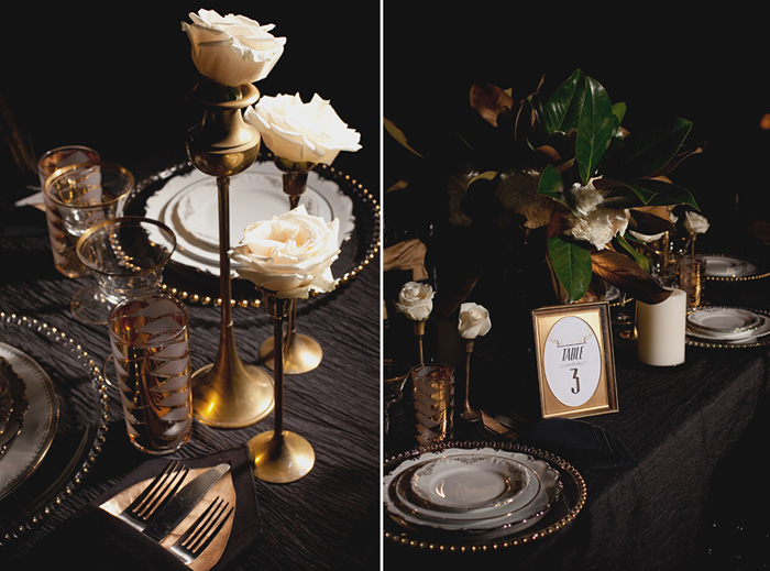 copper and brass table setting