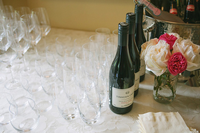 wine glasses set up for reception