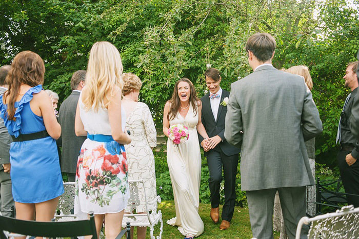 joyous bride and groom