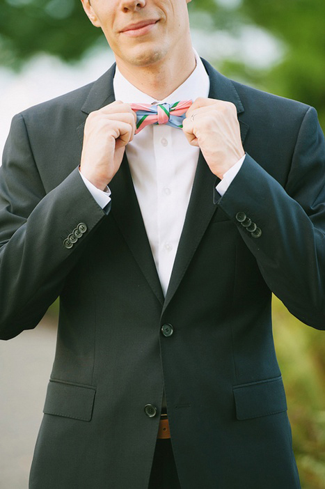 groom in colorful bow tie