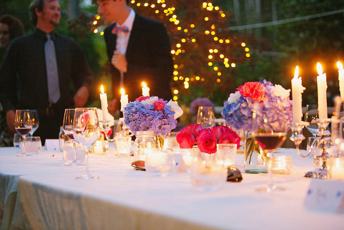 backyard wedding reception at night