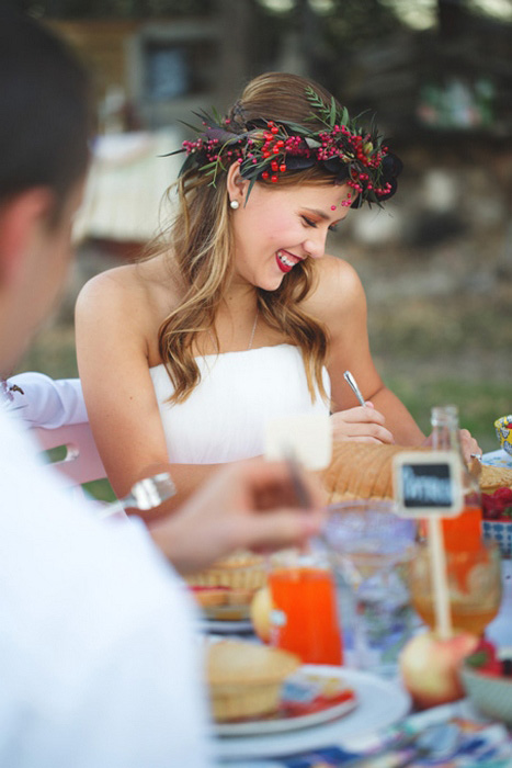 bride at recption dinner