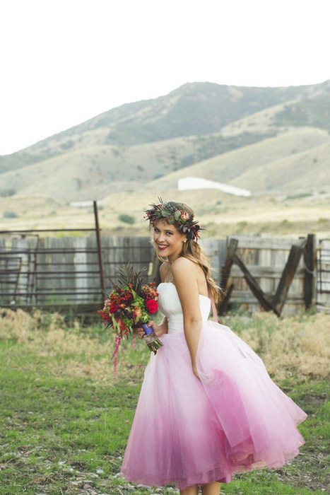 bride in pink ombre wedding dress