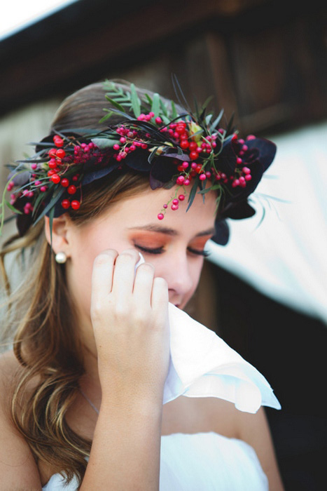 bride wiping away her tears