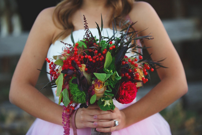 rustic green and red wedding bouquet