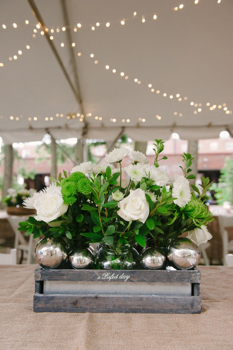 green and white wedding centerpiece