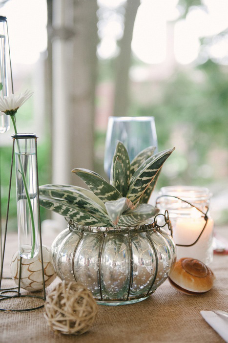 mercury glass planter as wedding decor