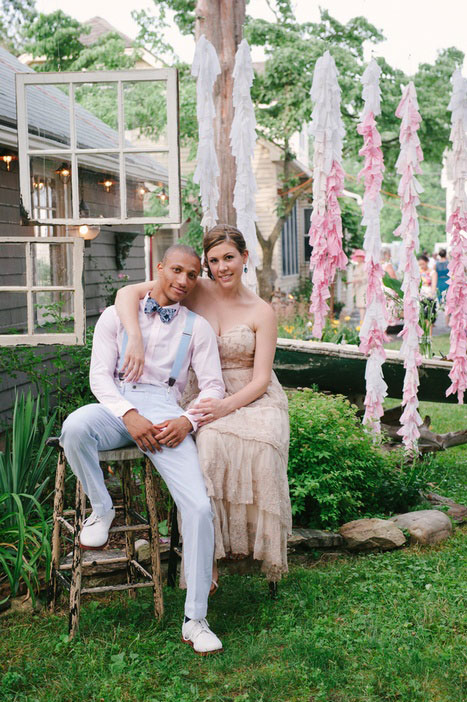 bride and groom at backyard wedding