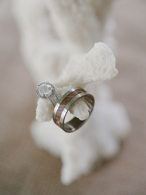 wedding rings on coral