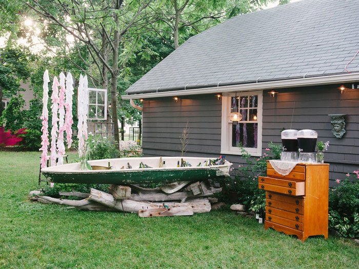 boat filled with beverages at wedding reception