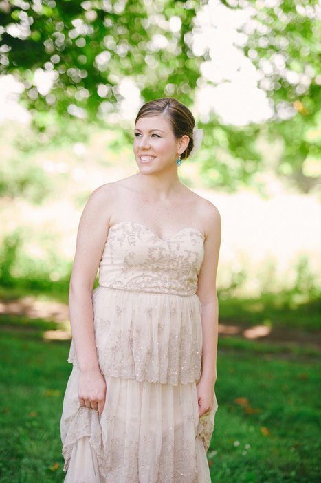 bride in tiered gown