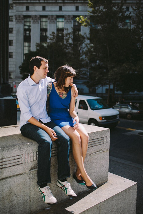 bride and groom outside NYC City Hall