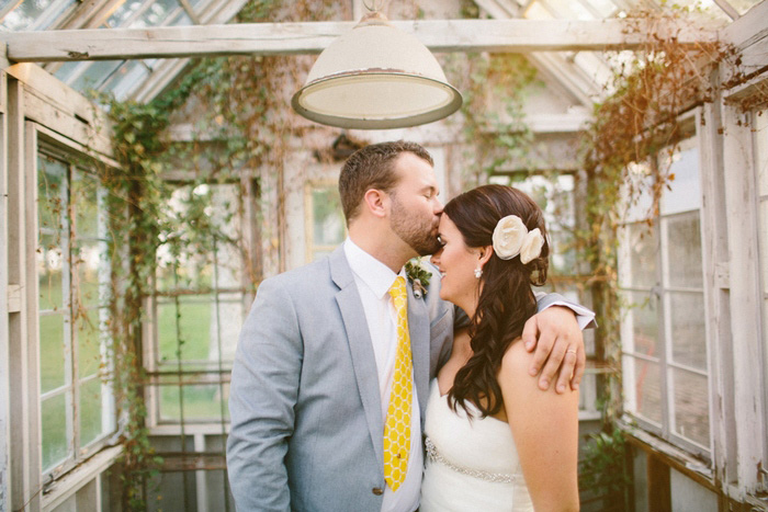 greenhouse wedding portrait