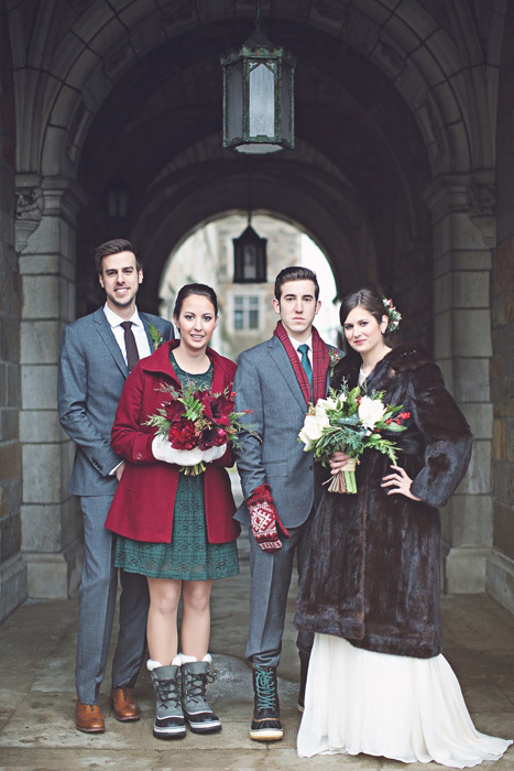 wedding party in winter gear