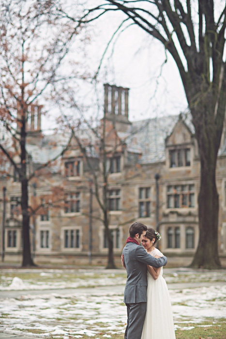 outdoor winter wedding portrait