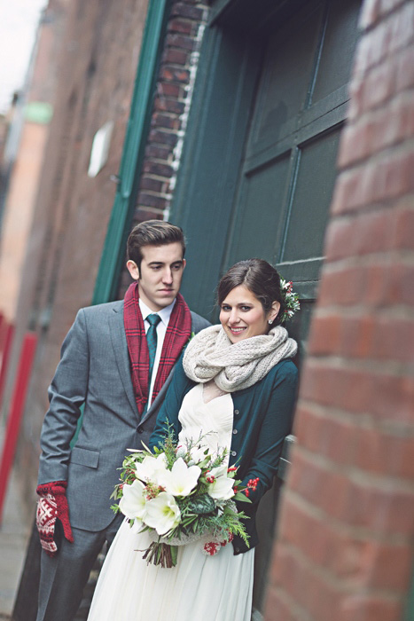 outdoor winter wedding portrait