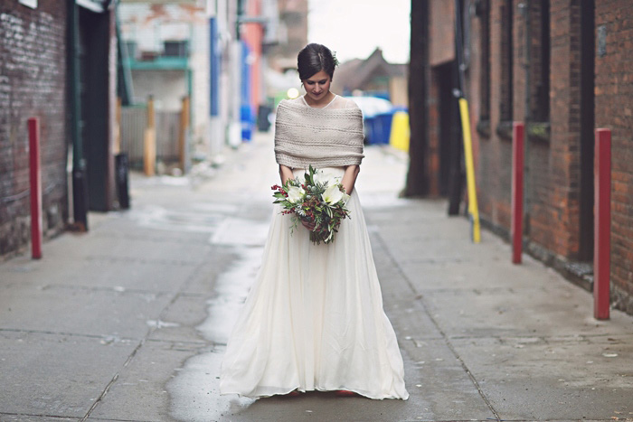 winter bride in wool stole