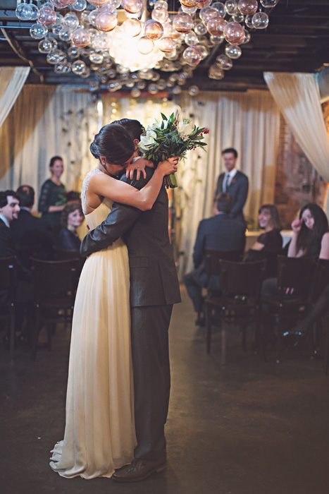 Intimate restaurant wedding ceremony