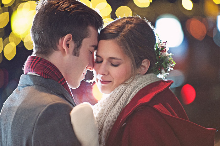 outdoor winter wedding portrait