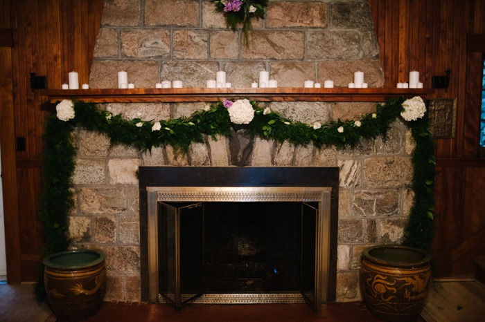 wedding altar in front of fireplace