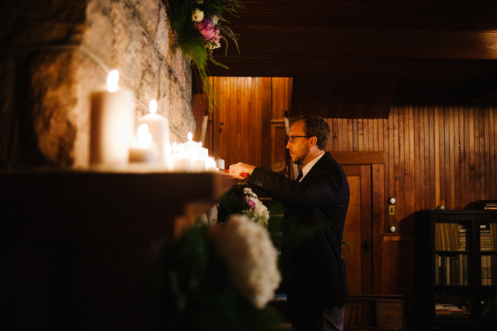 candlelit fireplace wedding altar