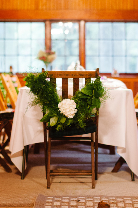 wreath on back of wedding chair