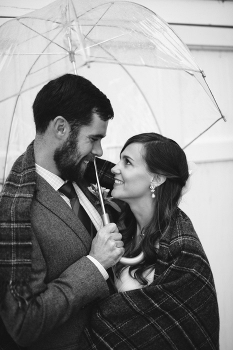 bride and groom under umbrella