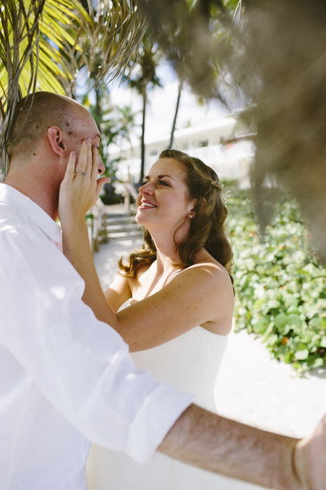 bride and groom first look session