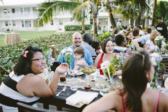 wedding guests eating dinner