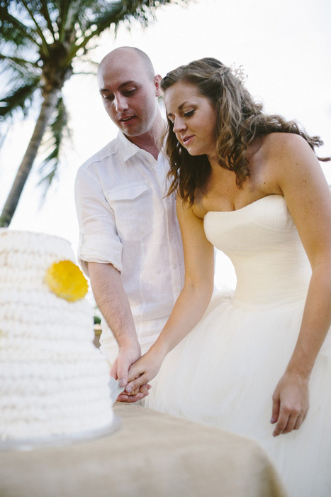 bride and groom cutting the cake