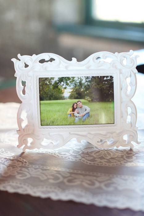 framed engagement photo at reception